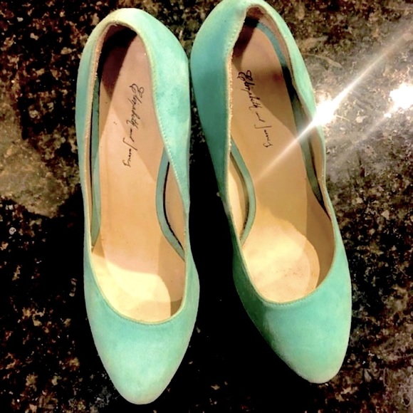 *SOLD* Elizabeth & James Mason Teal Suede Platform Pumps - Picture 8 of 9